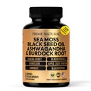 PRIME NATURAL Sea Moss 3000mg Black Seed Oil 2000mg Ashwagandha 1000mg Turmeric 1000mg Bladderwrack 1000mg Burdock 1000mg Manuka Honey Dandelion ACV - 120 Capsule | 60 giorni di alimentazione | Vegan