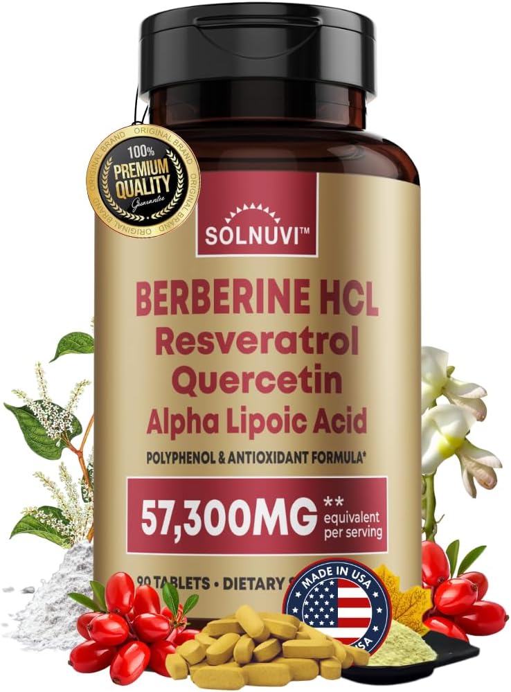 Premium Berberine Ergänzung mit Resveratrol Quercetin Alpha Lipoic Acid - 50:1 Berberine HCl Complex Potent Antioxidants, Polyphenole, Vitalität Boost - 90 Vegan Tabletten, Non-GMO, Glutenfrei