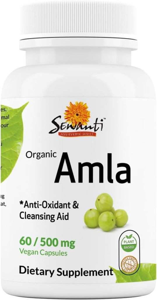 Sewanti Organic Amla Nahrungsergänzung natürliches Antioxidans, Vitamin C Boost 60 Vegan hohe Potenz Extrakt Kapseln, 500mg