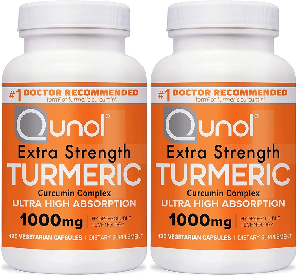 Qunol Turmeric Curcumin Kapseln, 1000mg Extra Strength Supplement, patentierte Hydro-Soluble-Technologie, Alternative zu Kurkuma mit schwarzem Pfeffer, 240 Veggie Kapseln