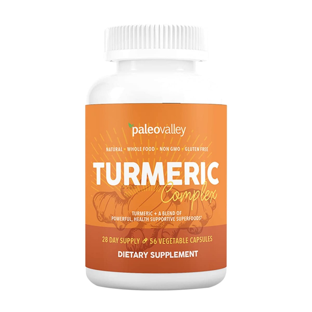 Paleovalley - Organic Turmeric Complex - Full Spectrum Organic Turmeric mit gesundheitsfördernden Superfoods - 56 Vegetarische Kapseln - Unterstützung Gelenke, Immunität, Gehirn und Herzgesundheit