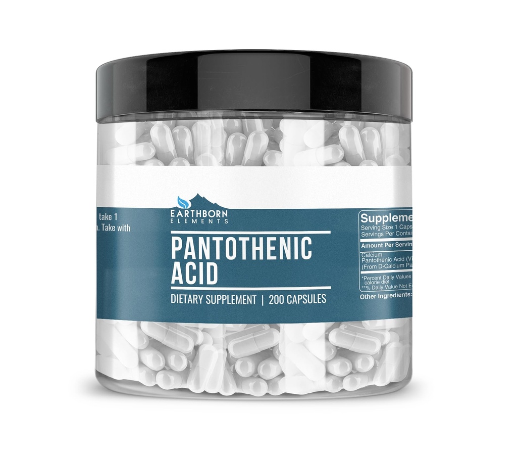 Éléments terriens Acide pantothénique 200 Capsules, pures et non diluées, sans additifs