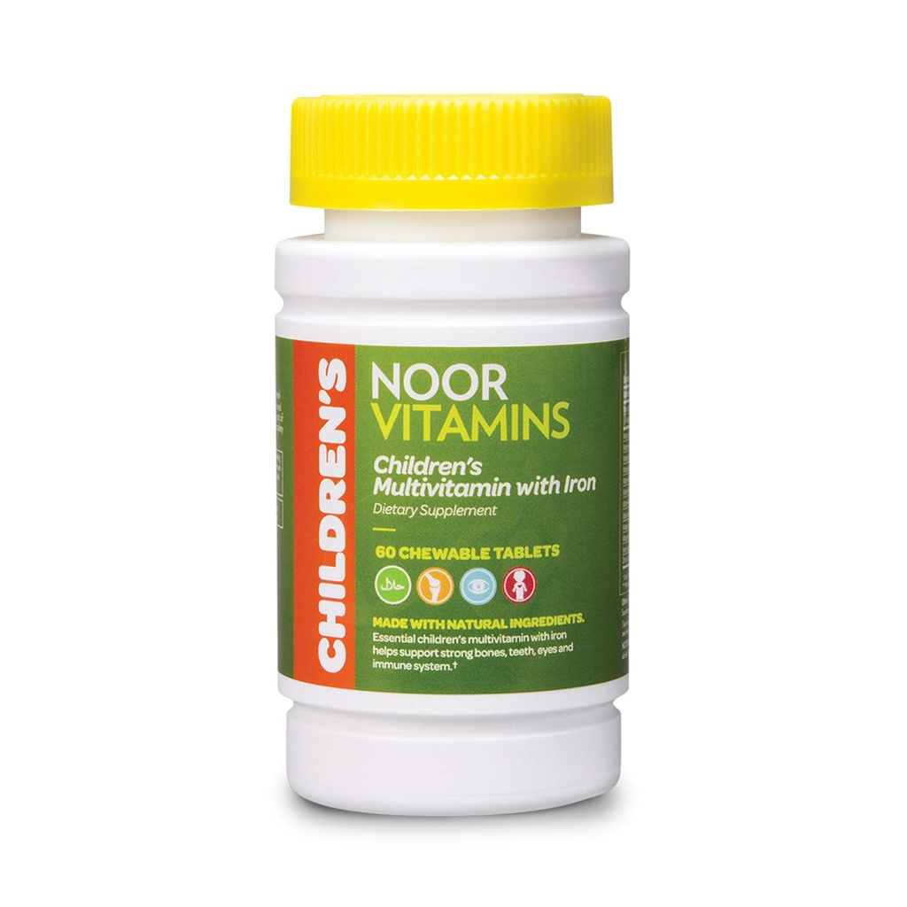 Noor Vitamins Halal Kids Multivitamin Chewable: Vitamine essenziali per Immune, Bone & Eye Health with Iron - Non OGM & Gluten Free - Vitamine Halal 60 Conte (2 Mesi di Alimentazione)