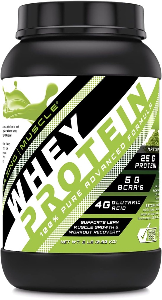 Amazing Muscle 100% Whey Protéine Poudre *Formule évoluée avec la protéine Whey Isolate comme ingrédient primaire avec concentré de protéines de lactosérum ultra filtré ( Matcha japonais, 2 Lb)