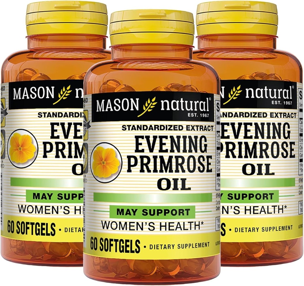 MASON NATURAL Soiring Primrose Oil Softgels, 3 mois d'approvisionnement, mai soutenir les femmes Healh, 3 pack (1 mois par bouteille)
