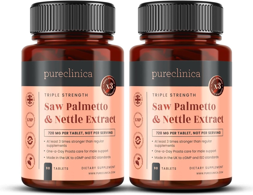 2-Pack Triple Strength Saw Palmetto & Nettle Root – 180 Tabletten | 4149mg mit 160mg Saw Palmetto Extrakt (85–95% Fettsäuren), 30mg Nettle Root, 649mg Calcium | 6-Monat Versorgung | Prostata Unterstützung