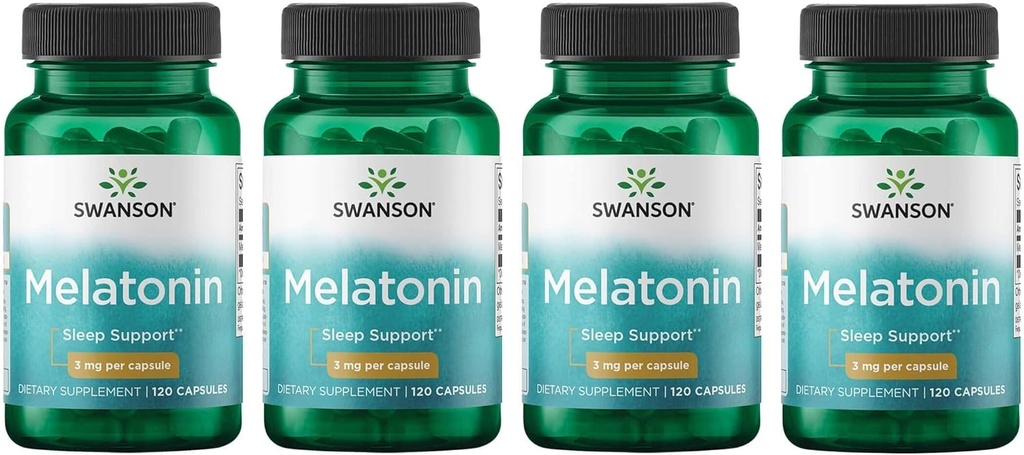 Swanson Melatonin - Kräuterergänzung - Schlaf und Entspannung - (120 Kapseln, je 3mg) 4 Packung