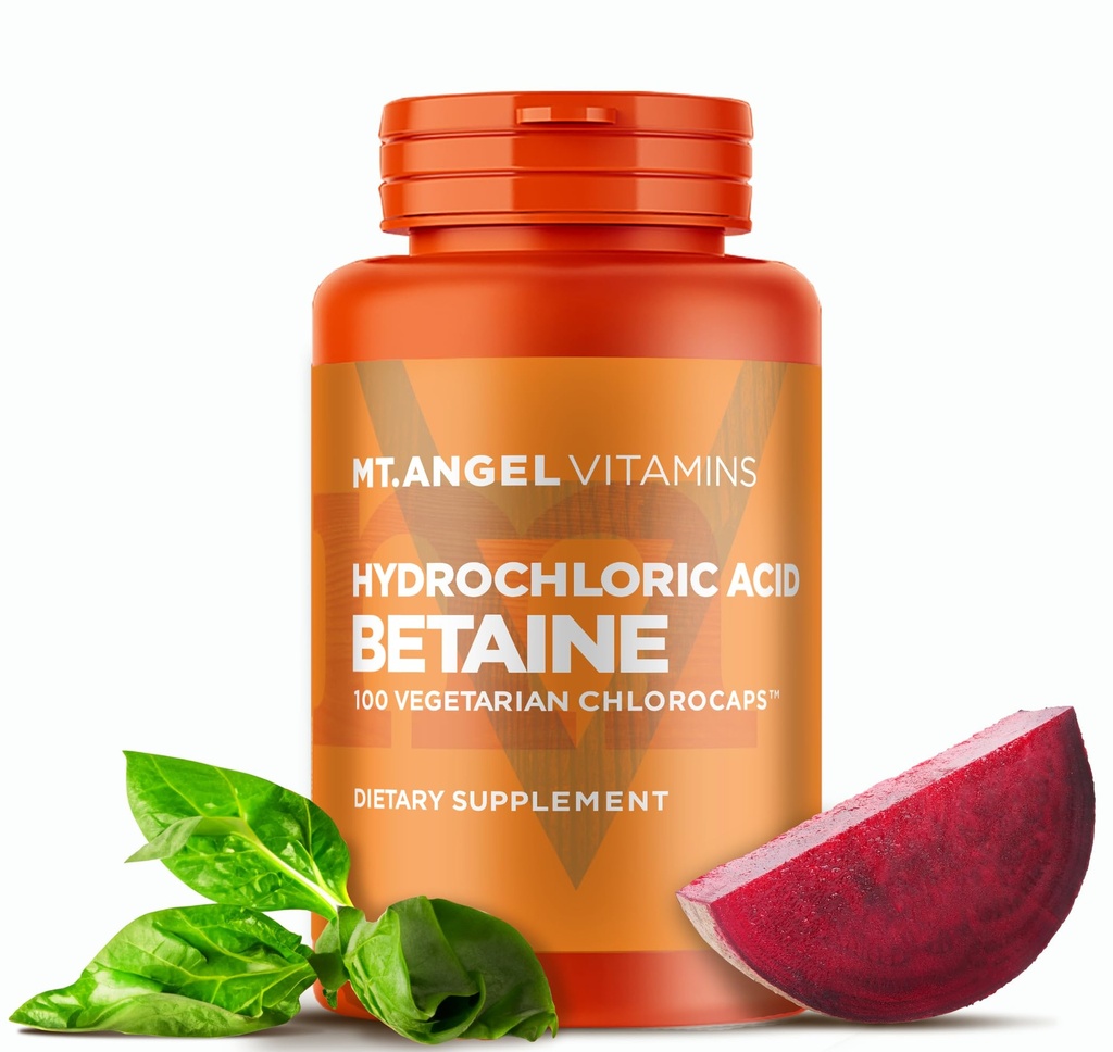 Mt. Vitamine di angelo - Betaina di acido cloridrico, Supporta la digestione sana e succhi gastrici (100 cloropo)