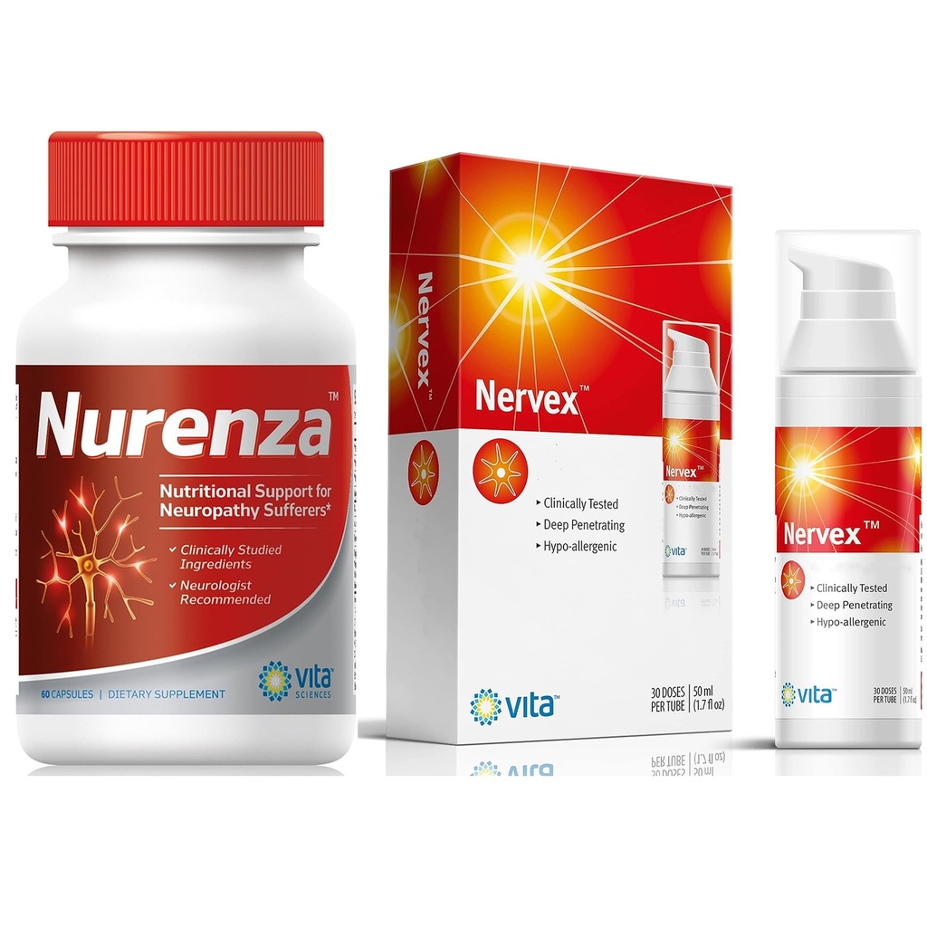 Vita Sciences Complete Neuropathy Relief Bundle: Nurenza Supplement 40x Stärkere R-ALA Formel und Nervex Neuropathy Cream mit Capsaicin - Ihr Weg zu Nerve Rejuvenation