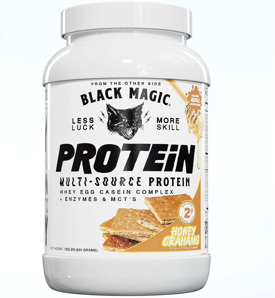 Black Magic poudre multi-source de protéines de lactosérum - Whey, oeuf, complexe caséine avec enzymes et MCT Keto, faible sucre avant/après l'entraînement miel Graham Crackers Aromat 24g 2 LB, paquet de 1