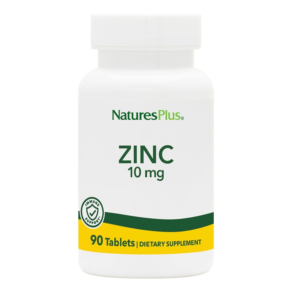NaturesPlus Comprimés de zinc - 10 mg, 90 suppléments végétariens - Supplément système immunitaire pour la croissance et la réparation cellulaire - favorise la digestion saine, le métabolisme et la vision - sans gluten - 90 portions