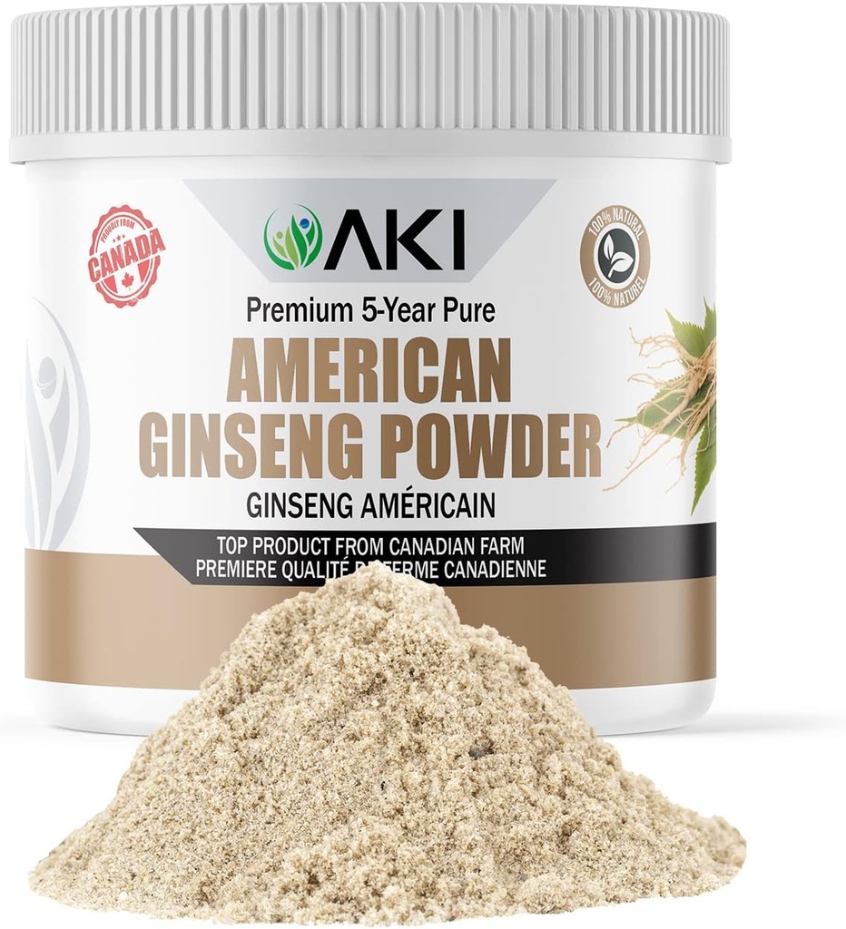 AKI American Ginseng Powder with 4% Ginsenosides - Ideal with Coffee, Beverages Like Smoothies (4oz/113g)