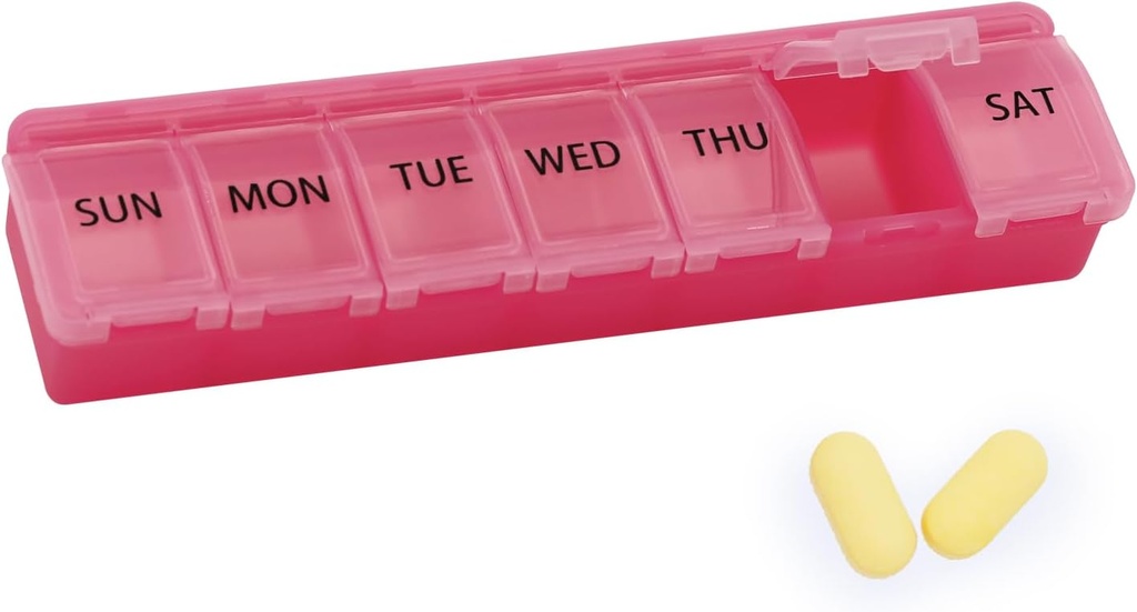 Silicone Weekly Pill Organizer 7 Day Pill Box Medicine Box Daily Arthritis-friendly, grand cas de médecine Compact Pill Container pour pilule, vitamine et huile de poisson (Pink)