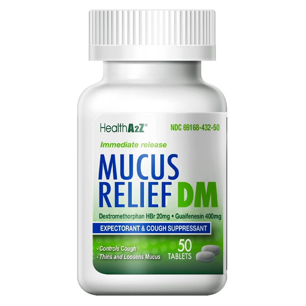 HealthA2Z® Mucus Relief DM | Dextromethorphan HBr 20mg | Guaifenesin 400mg | No Benzene | Cough, Immediate Release, Uncoated (50 Count (Pack of 1))