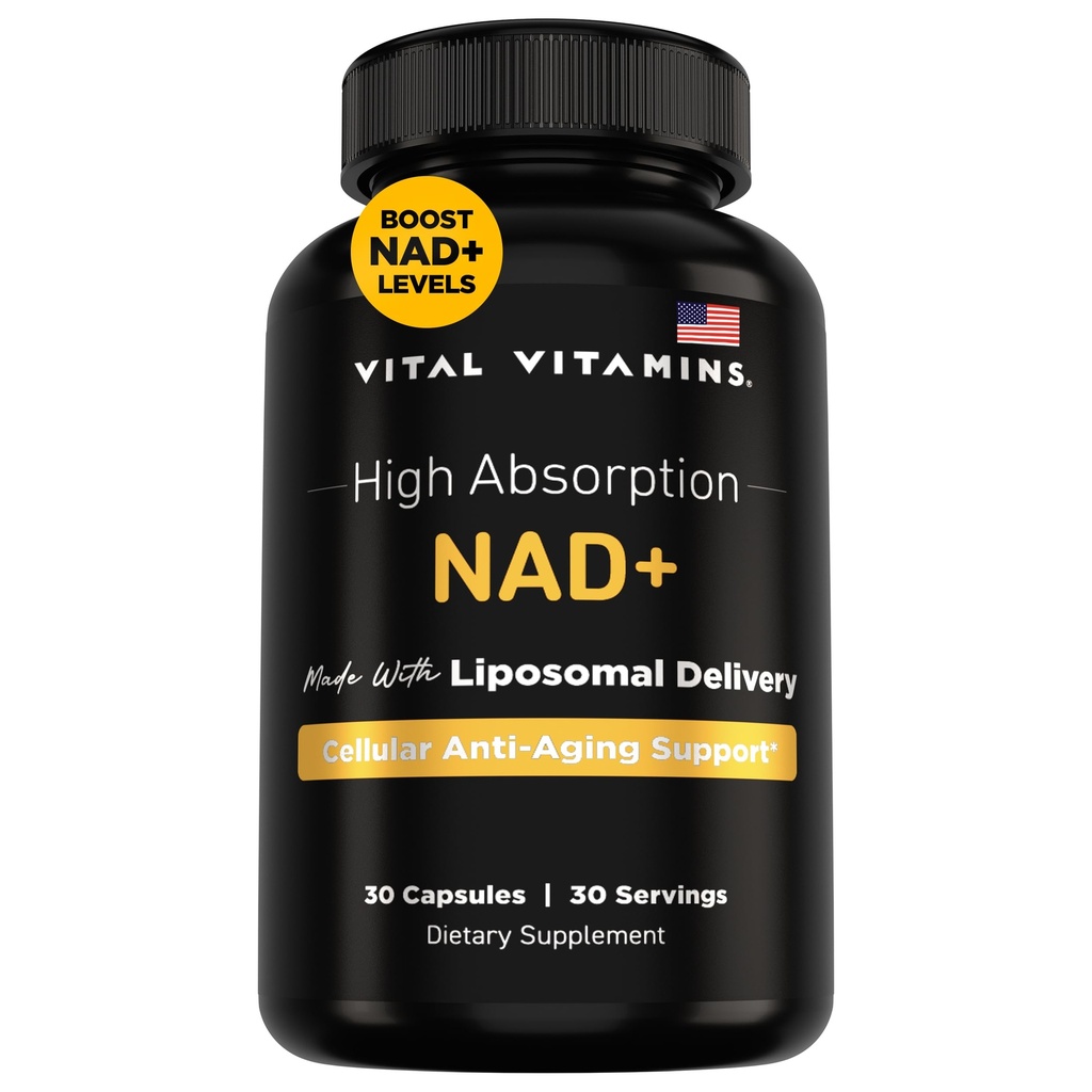 Vital Vitamine NAD Ergänzung - NAD+ (Nicotinamid Adenine Dinucleotid) für Männer und Frauen - Made with Liposomal Delivery - Cellular Anti-Aging Support, Energy, Focus - 30-Day Supply