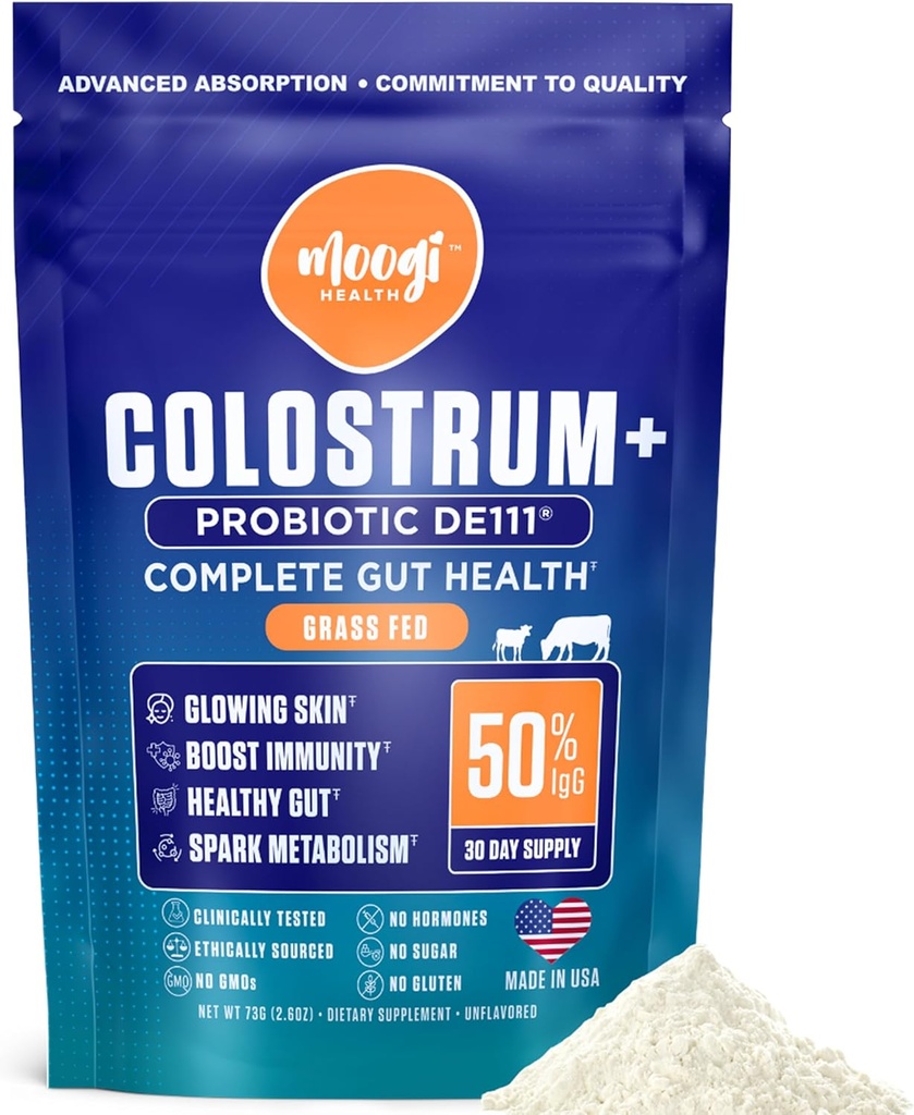 Moogi Performance+ Colostrum + DE111® Probiotic – 30-Day Supply – Advanced Gut & Immune Support – Grass-Fed, Shelf-Stable, Sugar-Free – Exclusive