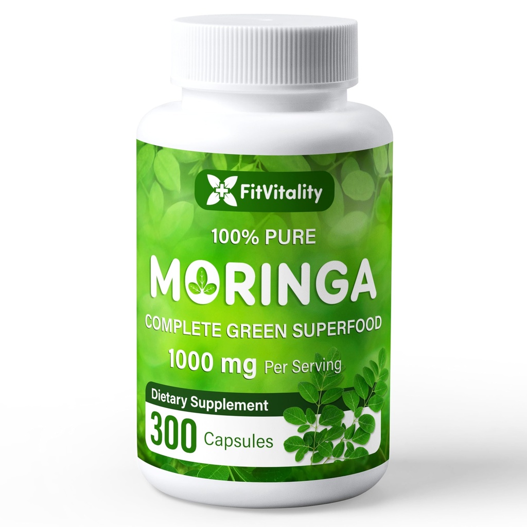 Moringa Capsules: 300 capsules Moringa Oleifera: 100 000 mg 100% Pure et Naturelle Supplément sans OGM et sans gluten