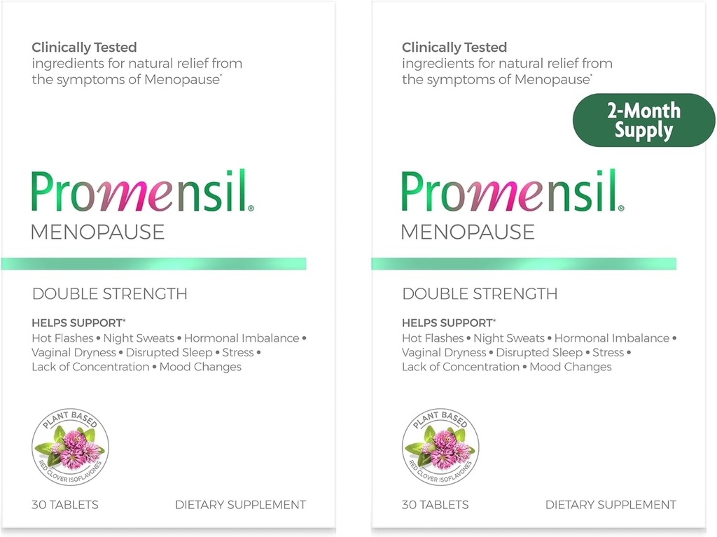 Promensil Menopause Supplementi di doppia resistenza per le donne - Clover rosso Isoflavones, aiuta a sostenere i flash caldi, Night Sweats, Restlessness - 30 Conte (Pack of 2)