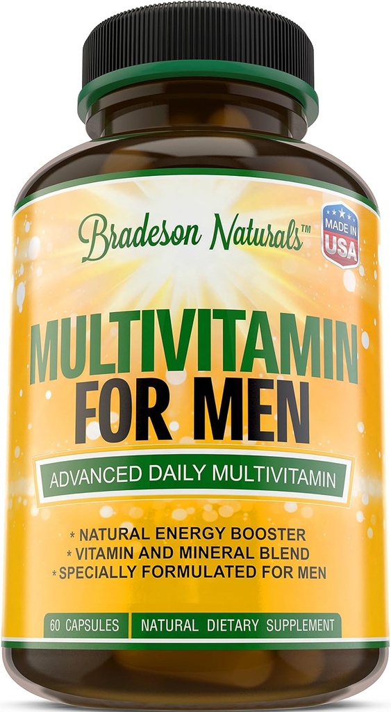 Integratore Multivitaminico maschile per energia, messa a fuoco e prestazioni. Mens Vitamine A, C, D, E & B12, Zinco, Calcio, Magnesio e Altro. Capsule Multi Vitamin 60 Made in USA