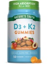 Nature's Truth Vitamin D3 + K2 Gummie | 50 Count | Peach Mango Flavor | Vegetarisch, Non-GMO & Gluten Kostenlose Ergänzung