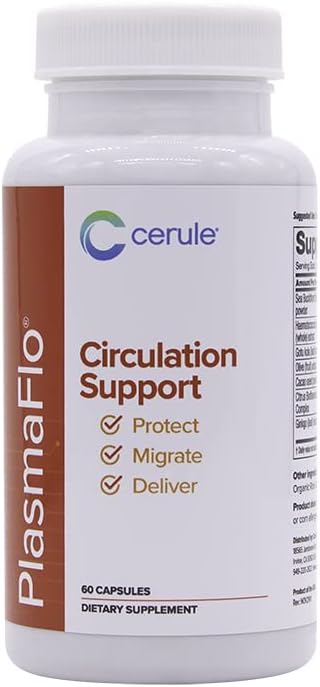 Cerule Plasmaflo Blutfluss-Ergänzung zur Unterstützung von Blutzirkulation in Venen, Kapillaren, Gefäßen und Herz für Gefäßgesundheit mit einer proprietären Enzymmischung, Gotu Kola und Ginkgo Biloba
