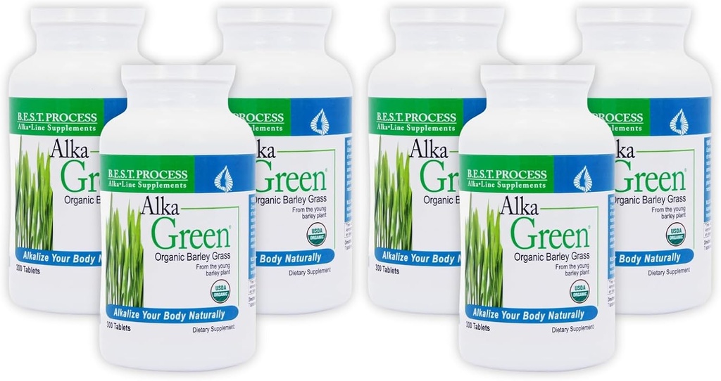 Alka•Green Tablets (6 Packung) Bester Prozess Alkali — Nährstoffdichte organische Gerste Grasergänzung — natürliche Quelle von Enzymen & Aminosäuren