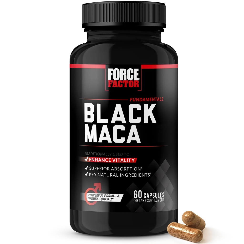 Facteur de force noir Maca supplément de vitalité racine pour les hommes avec absorption supérieure et puissance, Natural Maca Negra Extrait, Série Fondamentaux, 1000mg, 60 Capsules