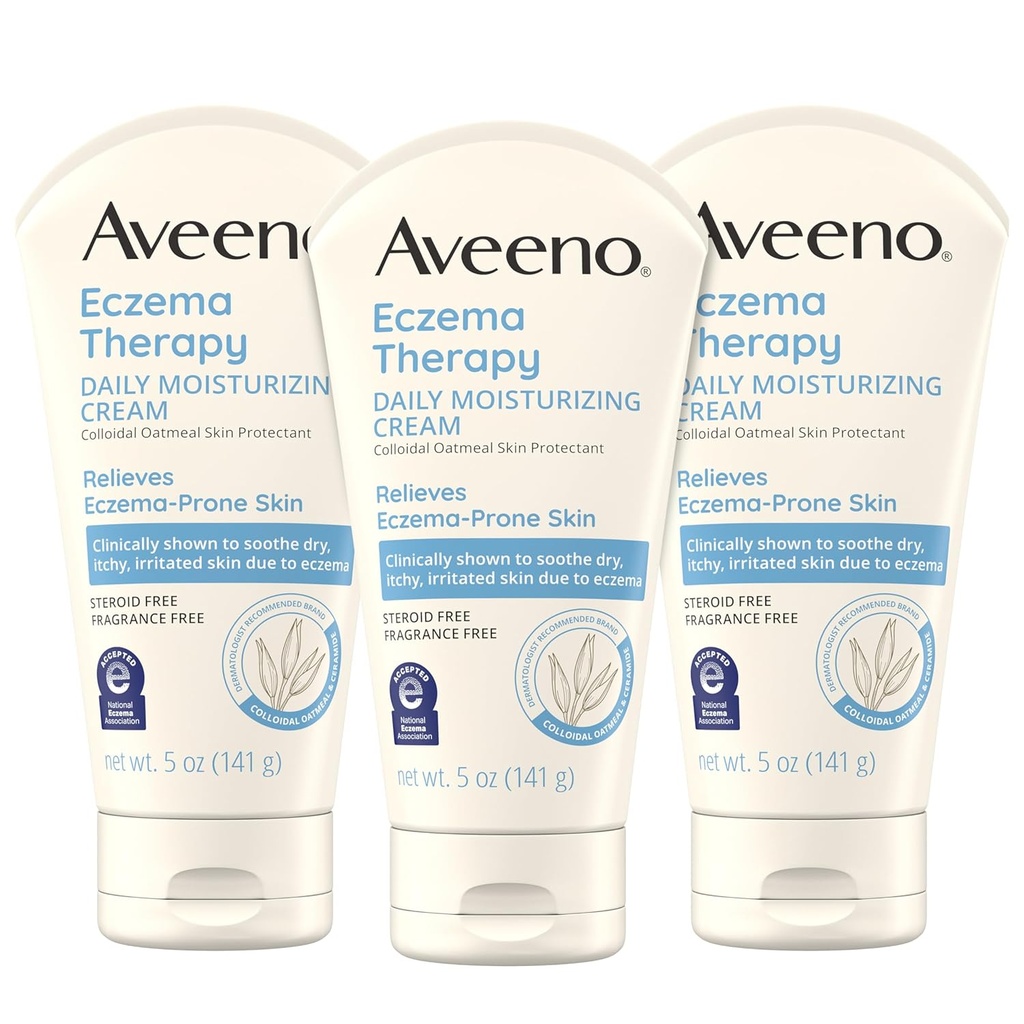 Aveeno Eczema Therapie Daily Moisturizing Body Cream für empfindliche Haut, beruhigende Eczema Reliefcreme, kolloidale Oatmeal & Ceramide für trockene & juckende Haut, Steroid- & Fragrance-Free, 5 oz, 3er Pack