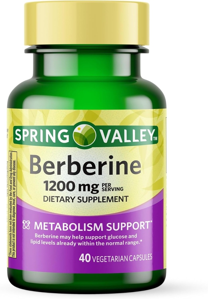 Spring Valley Berberine Nahrungsergänzung - Stoffwechselunterstützung - 1200mg Kapseln, 40ct
