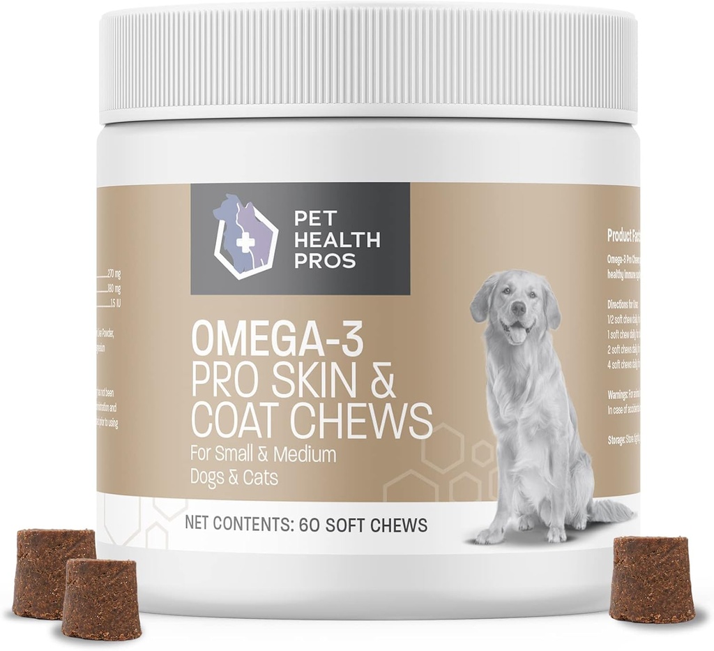 Omega Bites pour chiens - Supplément à l'huile de poisson à croquer avec acides gras Omega 3 et vitamine E pour la santé articulaire et la peau et la santé du manteau - 60 Compte