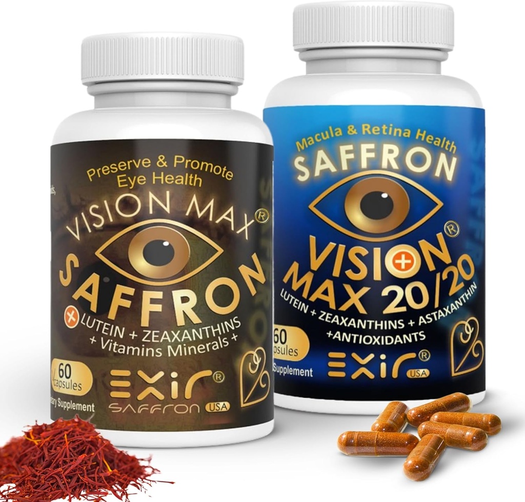 Vision Max Combo Pack – Supporto per gli occhi avanzati con Lutein, Zeaxanthin, Saffron & Astaxanthin – Blue Light Defense & Macular Health – 2 bottiglie, 120 capsule – Giardino Epico