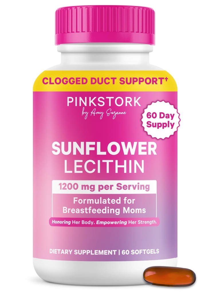 Pink Stork Sunflower Lecithin Supplement - 1200 mg für gekämmte Milch Ducts - Stillende Essentials für Postpartum Moms - Unterstützt Brustmilchstrom - 60 Softgels