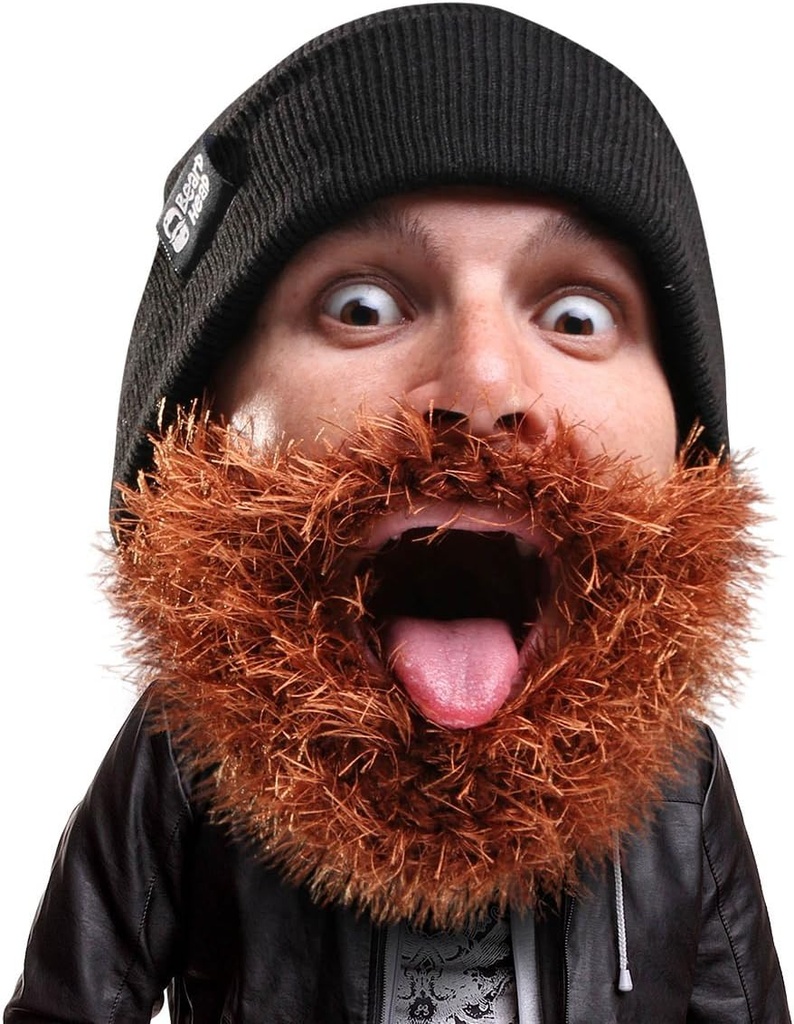Cuscinetto testa Bushy Biker Beard Beanie - Divertente cappello a maglia e falso Beard Costume nero
