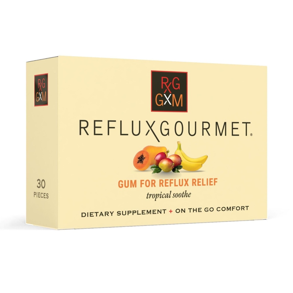 Relux Gourmet Tropical Soothe Gum Alginate Therapy Sodium Bicarbonate Gum pour le reflux acide, oral, cognitif, et le soutien digestif, naturel avec gingembre, Celeriac, Aloe, sans sucre, sans gluten, végétalien