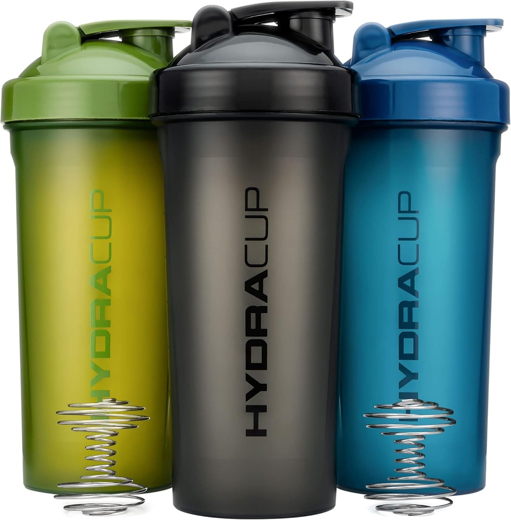 Hydra Cup [3 Pack] 45 Bouteilles de Shaker d'Once pour les shakes de protéines, Bouteilles de Shaker Jumbo avec fouet à bille, Bouteille extra grande avec poignée (couleurs foncées)