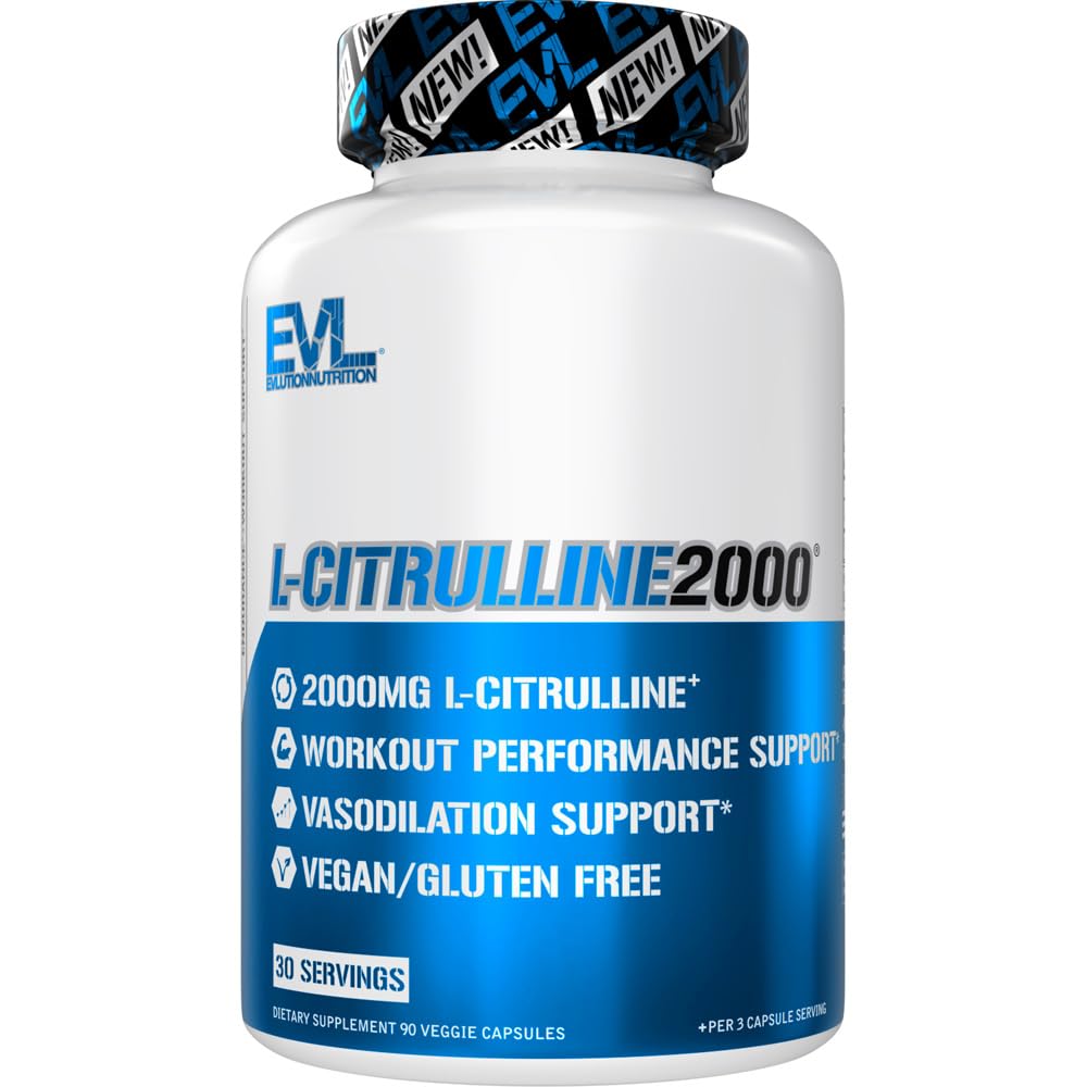 Evluution L-Citrulline2000 Supplément à l'oxyde nitrique pour les hommes Nutrition Capsules à haute résistance L Citrulline pour la récupération de la force musculaire améliorée et pompes intenses - Booster à l'oxyde nitrique à base végétale