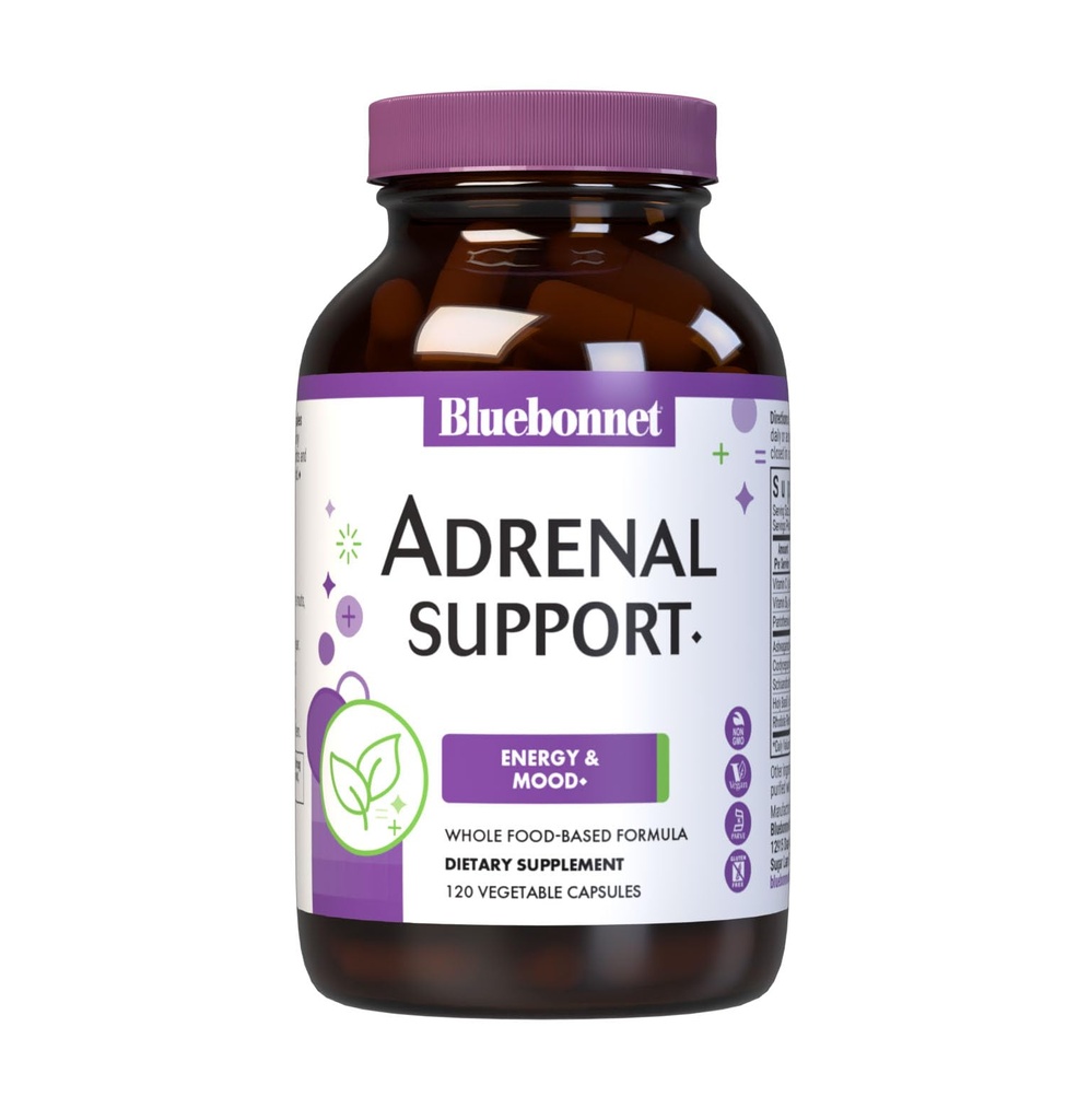 Bluebonnet Nutrition Adrenal Support, Energy & Mood*, Non-GMO, Vegan, Kosher Certified, Glutenfrei, Sojafrei, Dairy-Free, 120 Gemüsekapseln, 60 Portionen