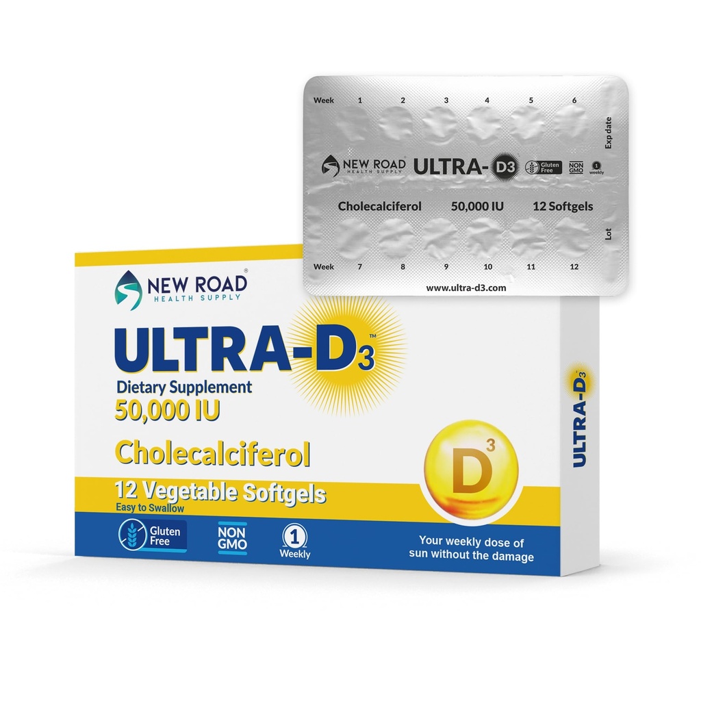 New Road Health Supply, High-Potency Vitamin D3 50.000 IU, Einmal-Weekly Softgel, unterstützt Knochen, Zähne & Immune Gesundheit, Einfach-zu-Swallow, Gluten-Free, 12 Zähler