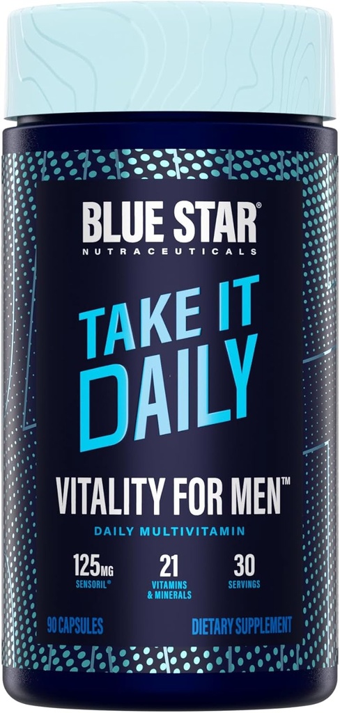 Blue Star Nutraceuticals Vitalità per gli uomini - Multivitamin & Mineral Formula per gli uomini che lavorano, w/Ashwagandha e B-Vitamins - Energia Noterete - 90 capsule vegetali