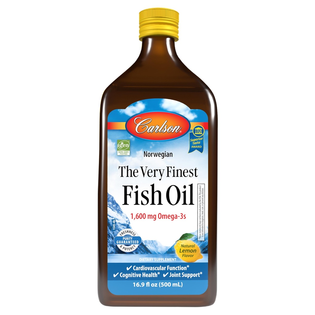 Carlson - L'huile de poisson très fine, 1600 mg Omega-3s, supplément liquide, norvégien, sauvage, source durable, citron, 16,9 Fl Oz