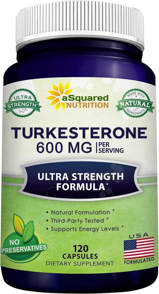 aSquared Nutrition Turkesterone Supplement 600mg - 120 Capsules - Ajuga Turkestanica Extract Powder - Turkesterone Supplement Complex Pills - Formulazione naturale