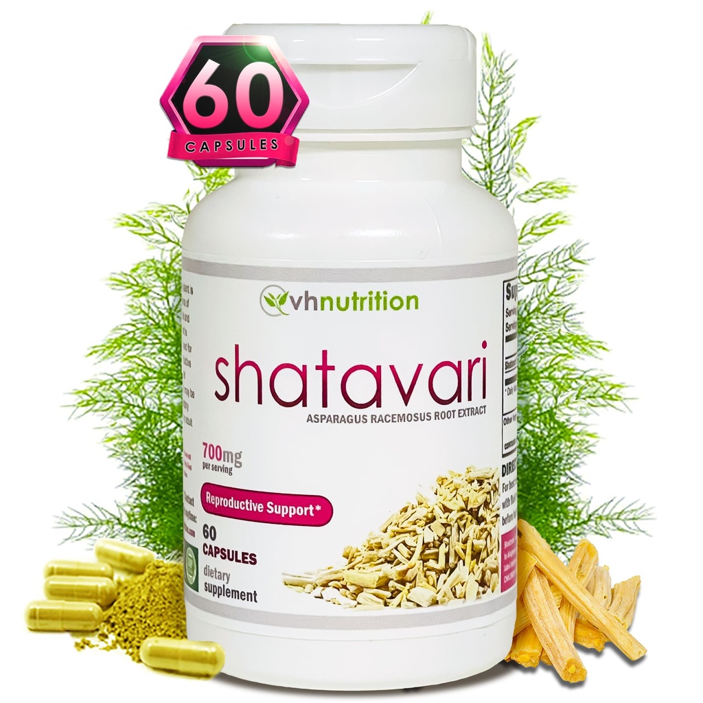 VH Nutrition SHATAVARI | 700mg Asparagus Racemosus Extract | Female Vitality* & Rejuvenation* | Natural Estrogen Balance* | Supports Hormonal Health and Overall Well-Being | 60 Capsule