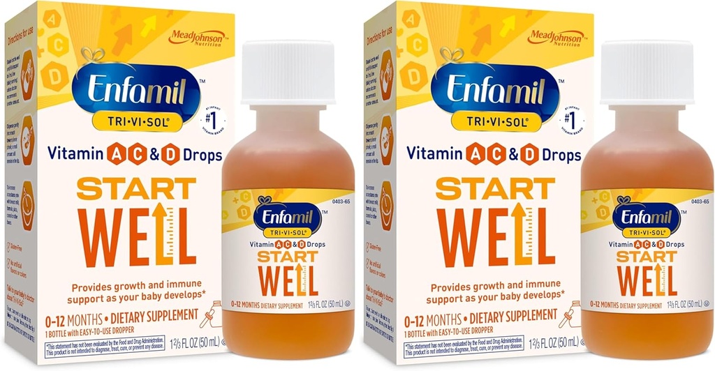Enfamil Prenatals & Baby Vitamine Tri-Vi-Sol Vitamin A, C & D Multi-Vitamin Tropfen für Infants, unterstützt Wachstum & Immun Gesundheit, 50 mL Dropper Bottle,1.69 Fl Oz (Pack von 2), MJ-030