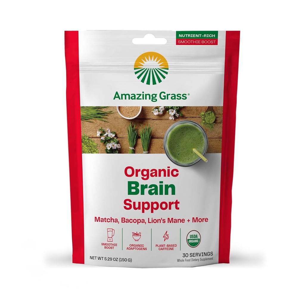 Stupefacente polvere di Matcha di erba per il supporto del cervello & energia – miscela di tè verde con la mane del leone e Superfoods – pianta-based, senza zucchero, Smoothie o miscela latte per messa a fuoco – 30 Serve