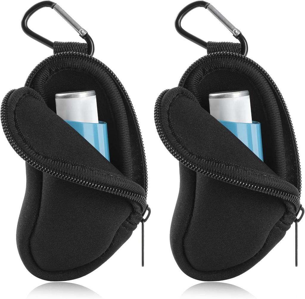 Asthma Inhaler Carrying Holder Neopren Reise Inhaler Mini Tasche für L-Shaped Inhaler, Inhaler Nicht enthalten (Schwarz 2PCS)