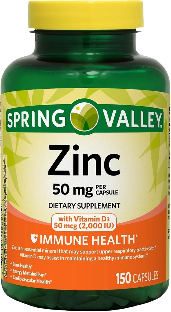 ikj Zinc avec des capsules de vitamine D Complément alimentaire, 50 mg, 150 Compte