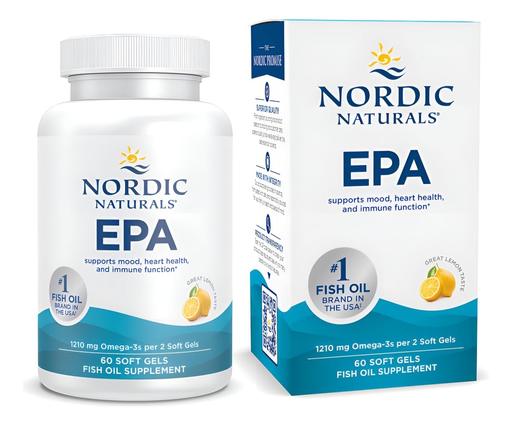 Nordic Naturals EPA, Zitrone - 60 weiche Gele - 1210 mg Omega-3 - Hochintensive EPA-Formel für positive Stimmung, Herzgesundheit und gesunde Immunität - 30 Portionen
