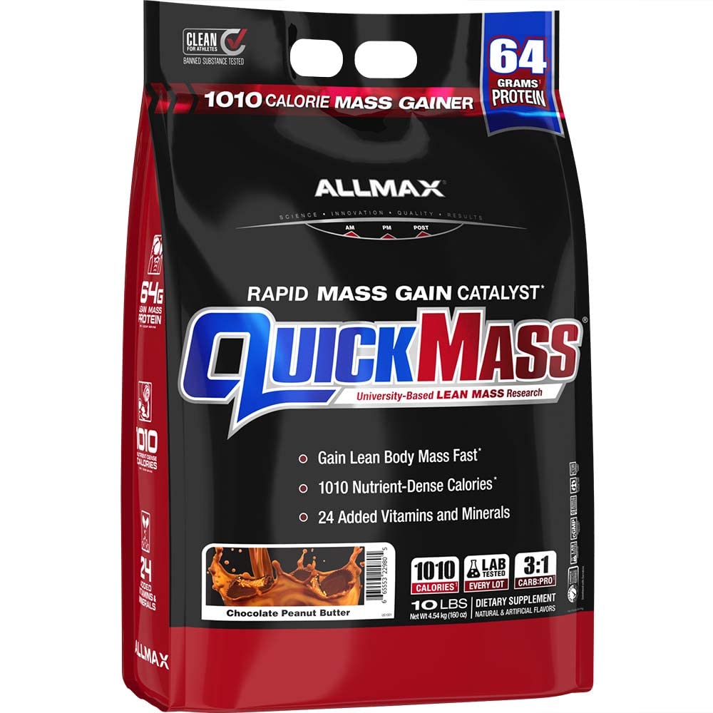 QUICKMASS, Cookies et Crème ALLMAX - 10 lb - Catalyseur de gain de masse rapide - Jusqu'à 64 grammes de protéines par portion - 3:1 Rapport glucides/protéines - Zéro gras trans - Jusqu'à 70 portions