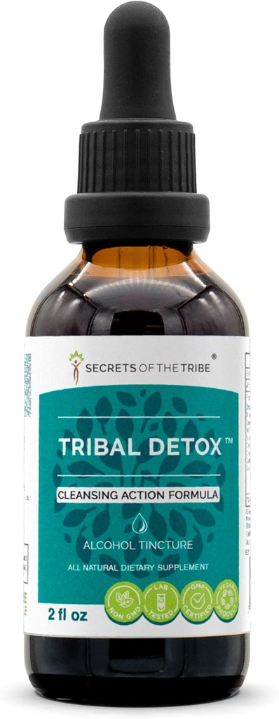 Secrets de la tribu - Détox tribal, formule d'action nettoyante, mélange de suppléments à base de plantes gouttes d'alcool extrait liquide (2 fl oz)