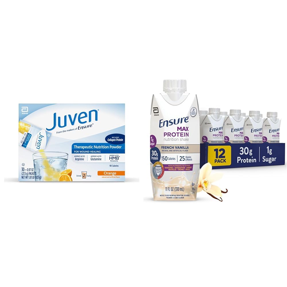 Juven Therapeutic Nutrition Drink Mix Pulver für die Wundheilung, 30 Count + Sicherstellen Max Protein Nutrition Shake, Französisch Vanille, 12 Packung